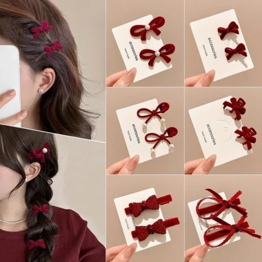 Set 2 Kẹp Tóc Nơ Nhung Mini Siêu Xinh Cho Nữ - Giá 14.900 VNĐ Giảm Sốc