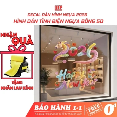 Set 2 tấm decal ngựa 3D tết 2.026 - tĩnh điện HH533 đáng yêu, tặng khăn lau, giảm còn 37.100₫