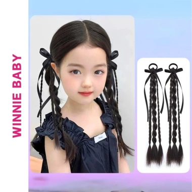 Set 2 Tóc Giả Nơ Xoắn Tết 2 Bên Mix kèm Ruy Băng 35cm Hàn Quốc cho Bé Gái