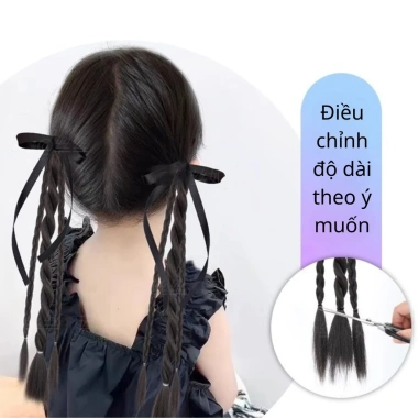 Set 2 Tóc Giả Nơ Xoắn Tết 2 Bên Mix kèm Ruy Băng 35cm Hàn Quốc cho Bé Gái 2