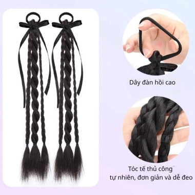 Set 2 Tóc Giả Nơ Xoắn Tết 2 Bên Mix kèm Ruy Băng 35cm Hàn Quốc cho Bé Gái 5