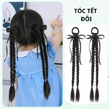 Set 2 Tóc Giả Nơ Xoắn Tết 2 Bên Mix kèm Ruy Băng 35cm Hàn Quốc cho Bé Gái 7