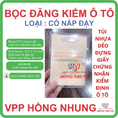 Set 2 Túi Nhựa Dẻo PVC Trong Suốt Bọc Bìa Đăng Kiểm Ô Tô, Nắp Nút Đậy Giá 14.5k