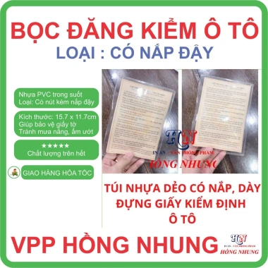 Set 2 Túi Nhựa Dẻo PVC Trong Suốt Bọc Bìa Đăng Kiểm Ô Tô, Nắp Nút Đậy Giá 14.5k