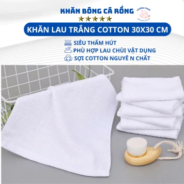 Set 20 khăn trắng cotton 30x30cm, thấm hút, sạch sẽ, giảm giá 79.000₫