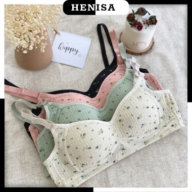 Set 3 áo lót bra nữ gân tăm HENISA – ôm form mỏng nhẹ hoa lá cute – 28.489₫