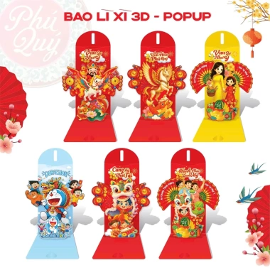 Set 3 Bao Lì Xì Popup 3D Cao Cấp Tết Bính Ngọ 2.026 - Giá chỉ 14.500₫