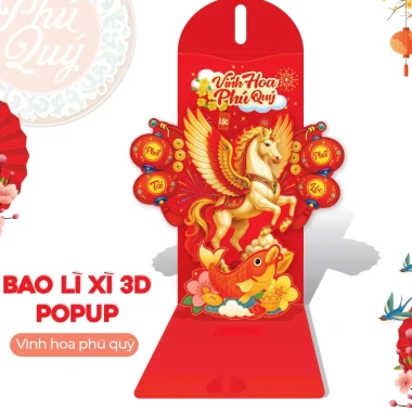 Set 3 Bao Lì Xì Popup 3D Cao Cấp Tết Bính Ngọ 2.026 - Giá chỉ 14.500₫