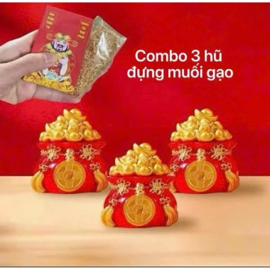 Set 3 Hũ Đựng Muối Gạo Tài Lộc May Mắn - Đặt Bàn Thần Tài, Ông Táo Đỏ Vàng, Giá Ưu Đãi 69.000₫