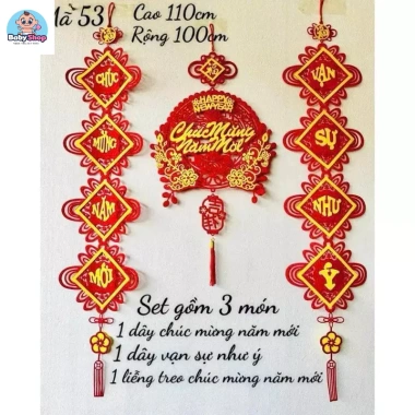 Set 3 Món Decor Tết 2.026: Mành Treo Chữ Tết, Dây Vạn Sự Như Ý, Dây Chúc Mừng Năm Mới 99.000₫