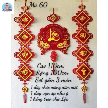 Set 3 Món Decor Tết 2.026: Mành Treo Chữ Tết, Dây Vạn Sự Như Ý, Dây Chúc Mừng Năm Mới 99.000₫
