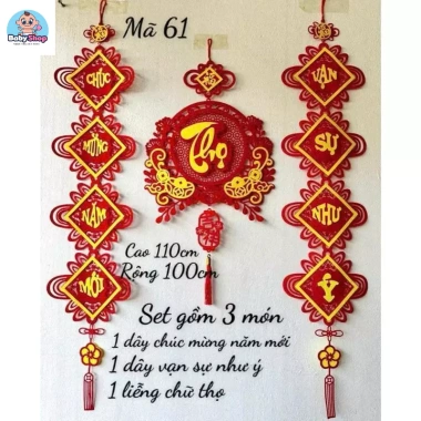 Set 3 Món Decor Tết 2.026: Mành Treo Chữ Tết, Dây Vạn Sự Như Ý, Dây Chúc Mừng Năm Mới 99.000₫