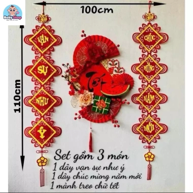 Set 3 Món Decor Tết 2.026: Mành Treo Chữ Tết, Dây Vạn Sự Như Ý, Dây Chúc Mừng Năm Mới 99.000₫