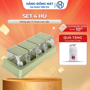 Set 4 hũ đựng gia vị nhà bếp kèm muỗng nhựa Việt Nhật cao cấp an toàn, giá 35.000 VND