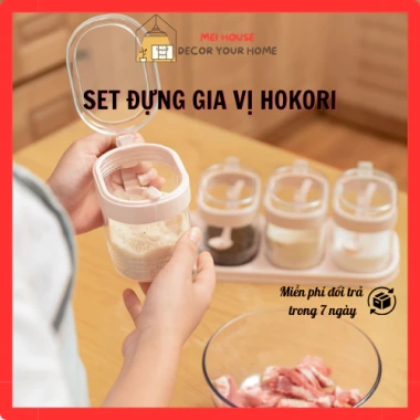 Set 4 lọ đựng gia vị Hokori Nhật, nắp đậy tiện dụng kèm thìa - chỉ 44.900₫