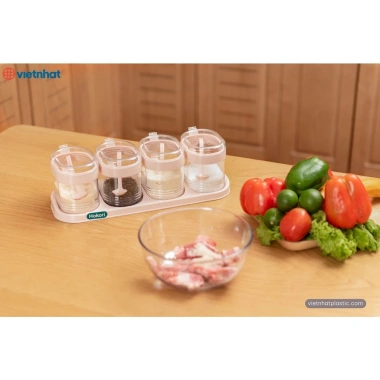 Set 4 lọ đựng gia vị Hokori Nhật, nắp đậy tiện dụng kèm thìa - chỉ 44.900₫