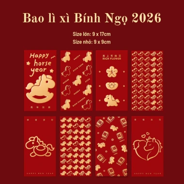 Set 5 bao lì xì Tết Bính Ngọ 2.026 nhiều mẫu xinh xắn, giá ưu đãi 28.000đ