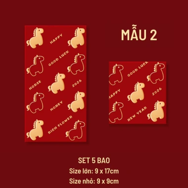 Set 5 bao lì xì Tết Bính Ngọ 2.026 nhiều mẫu xinh xắn, giá ưu đãi 28.000đ 5 Set 5 bao lì xì Tết Bính Ngọ 2.026 nhiều mẫu xinh xắn, giá ưu đãi 28.000đ 5