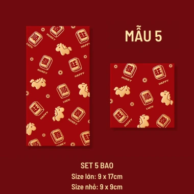 Set 5 bao lì xì Tết Bính Ngọ 2.026 nhiều mẫu xinh xắn, giá ưu đãi 28.000đ