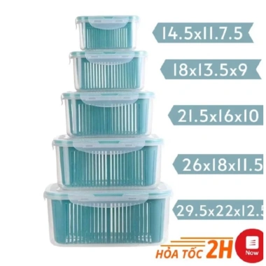 Sét 5 hộp nhựa cho tủ lạnh, lò vi sóng, nắp hút chân không - 46.900₫