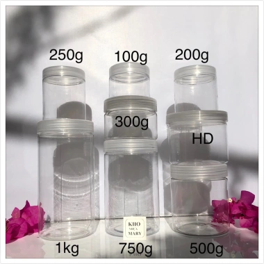 Set 5 Hũ Nắp Xanh Lá PET Trong Suốt - 100g‑1kg, Hộp Đựng Thực Phẩm Giá 25.000đ