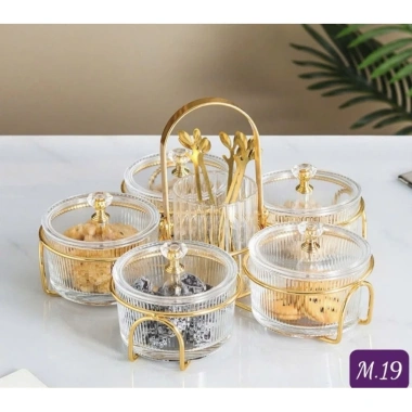 Set 5 Khay Đựng Mứt Quai + Hũ Tết Núm Gấu Dễ Thương, Khung Cung Tròn - 145.600₫