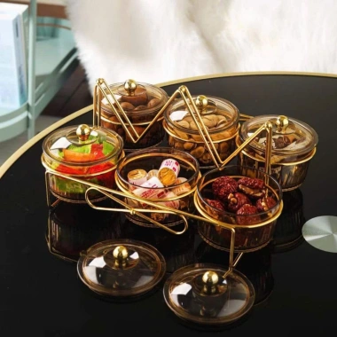 Set 5 Khay Đựng Mứt Quai + Hũ Tết Núm Gấu Dễ Thương, Khung Cung Tròn - 145.600₫