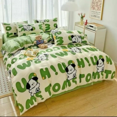 Set 5 món Chăn Phao Trần bông dày kèm Ga & Vỏ Gối cotton poly - Đa màu, mềm, giá 190k
