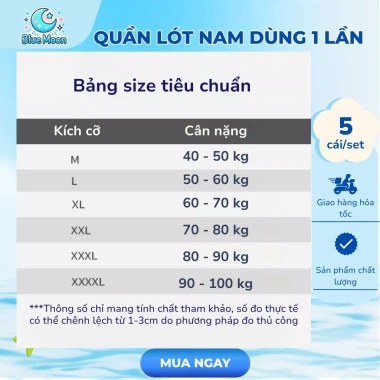 Set 5 Quần Lót Nam Dùng 1 Lần Đóng Gói Riêng, Tiệt Trùng, Tiện Dụng Khi Du Lịch 8