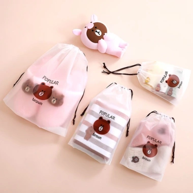 Set 5 Túi Nhựa Dây Rút Trong Suốt Đựng Giày và Quần Áo Du Lịch Tiện Lợi