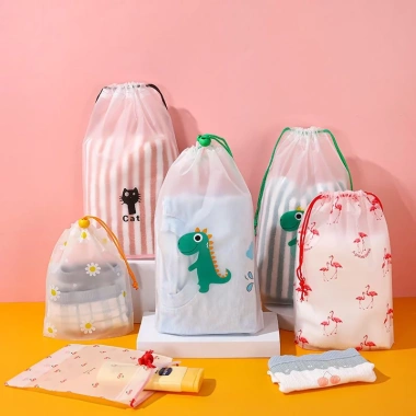 Set 5 Túi Nhựa Dây Rút Trong Suốt Đựng Giày và Quần Áo Du Lịch Tiện Lợi