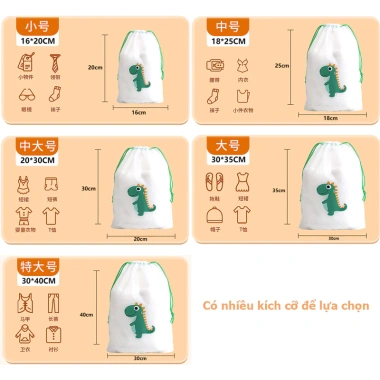 Set 5 Túi Nhựa Dây Rút Trong Suốt Đựng Giày và Quần Áo Du Lịch Tiện Lợi