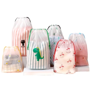 Set 5 Túi Nhựa Dây Rút Trong Suốt Đựng Giày và Quần Áo Du Lịch Tiện Lợi
