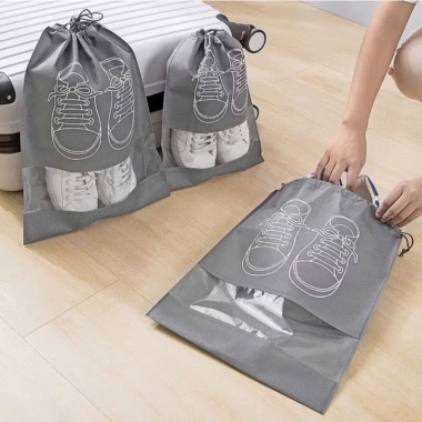 Set 5 túi vải đựng giày dép có dây rút chống bẩn - tiện lợi du lịch, bảo vệ giày