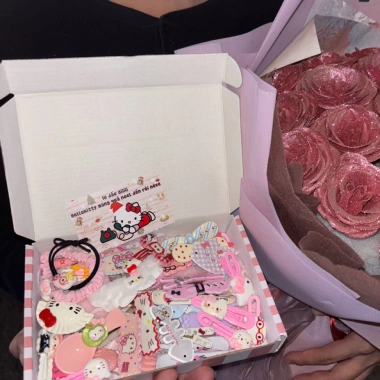 Set 50 Kẹp Tóc Hello Kitty, Hộp + Thiệp - Quà tặng sinh nhật, Valentine, 8/3, giá 169k
