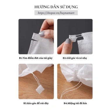 Set 50 Túi Đựng Giày Vải Không Dệt Đa Năng, Miệng Dây Rút Trắng Bảo Quản Giày 7