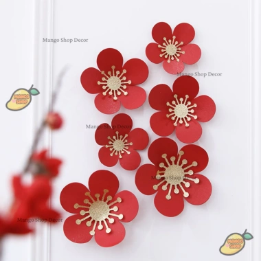 Set 6 Bông Hoa Mai Nhụy Vàng Kim Dán Tường Trang Trí Tết, Giá 55.000