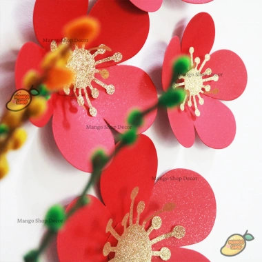 Set 6 Bông Hoa Mai Nhụy Vàng Kim Dán Tường Trang Trí Tết, Giá 55.000
