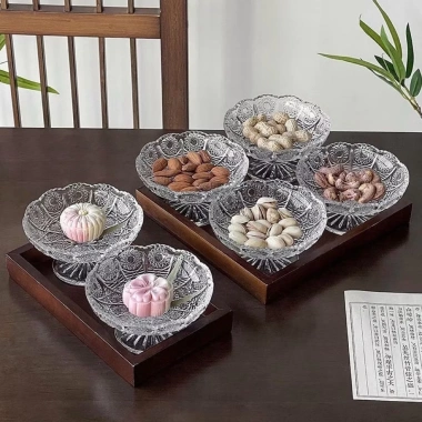 Set 6 Đĩa Thủy Tinh Đựng Mứt Tết Dona Home - Bát Hạt Dưa & Bánh Kẹo Họa Tiết 2