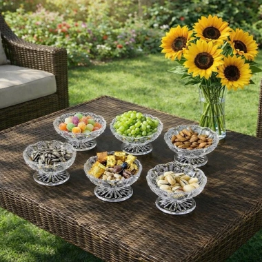 Set 6 Đĩa Thủy Tinh Đựng Mứt Tết Dona Home - Bát Hạt Dưa & Bánh Kẹo Họa Tiết 5