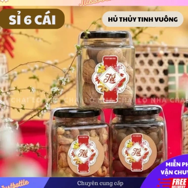 Set 6 hũ vuông đựng mật ong, gia vị, thực phẩm - Lọ thủy tinh nắp thiết 50‑500ml, giá 67.000₫