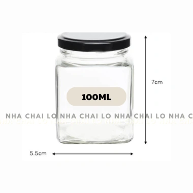 Set 6 hũ vuông đựng mật ong, gia vị, thực phẩm - Lọ thủy tinh nắp thiết 50‑500ml, giá 67.000₫