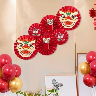 Set 6 Quạt Đầu Lân Đỏ – Phụ Kiện Tráng Trí Tết Nguyên Đán Khuyến Mãi Giá 5.000₫ 7
