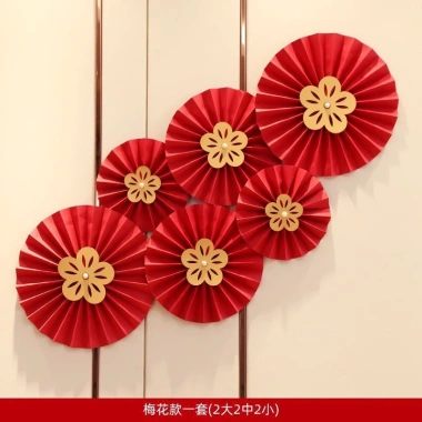 Set 6 Quạt Giấy Đỏ + Dải Giấy Gợn Sóng Trang Trí Tết 2.026, Giá 19.000₫