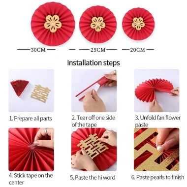 Set 6 Quạt Giấy Đỏ Tết 2.026 - Cưới, Nhà, Trường - Faco Accessory 9.497 VND 9