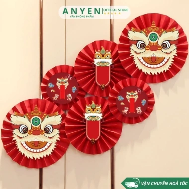 Set 6 Quạt Giấy Đỏ Trang Trí Tết 2.026 Dán Tường May Mắn - Họa Tiết Giá 11.000đ 2