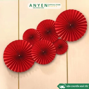 Set 6 Quạt Giấy Đỏ Trang Trí Tết 2.026 Dán Tường May Mắn - Họa Tiết Giá 11.000đ 3