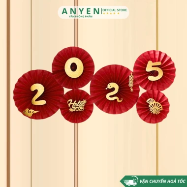 Set 6 Quạt Giấy Đỏ Trang Trí Tết 2.026 Dán Tường May Mắn - Họa Tiết Giá 11.000đ 5