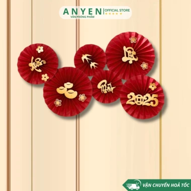 Set 6 Quạt Giấy Đỏ Trang Trí Tết 2.026 Dán Tường May Mắn - Họa Tiết Giá 11.000đ 6