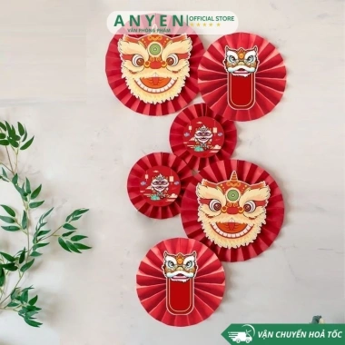 Set 6 Quạt Giấy Đỏ Trang Trí Tết 2.026 Dán Tường May Mắn - Họa Tiết Giá 11.000đ 7